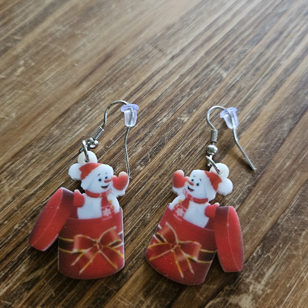 Festive Snowman Red Earrings